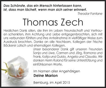 Traueranzeige von Thomas Zech von Super Sonntag Bernburg