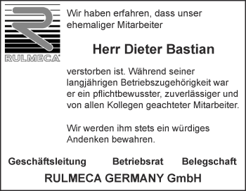 Traueranzeige von Dieter Bastian von Super Sonntag Aschersleben