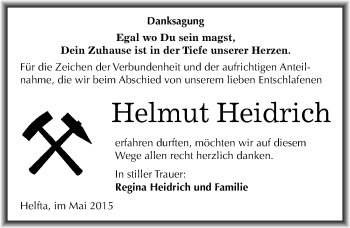 Traueranzeige von Helmut Heidrich von Mitteldeutsche Zeitung Mansfelder Land