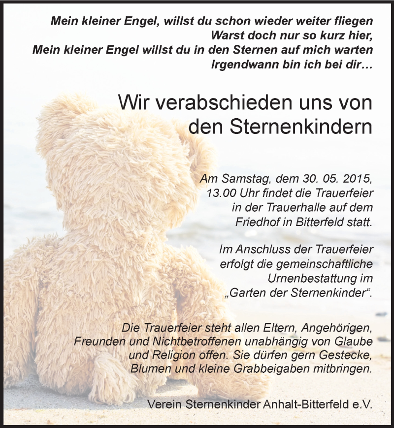  Traueranzeige für Sternenkinder  vom 23.05.2015 aus Mitteldeutsche Zeitung Bitterfeld