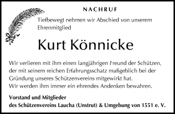 Traueranzeige von Kurt Könnicke von Mitteldeutsche Zeitung Naumburg/Nebra