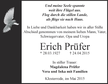 Traueranzeige von Erich Prüfer von Super Sonntag SGH Mansf. Land