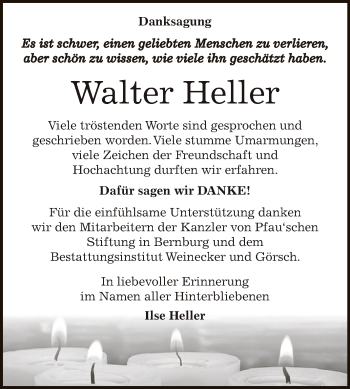 Traueranzeige von Walter Heller von Super Sonntag Bernburg