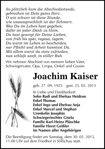 Traueranzeige von Joachim Kaiser von Mitteldeutsche Zeitung Wittenberg