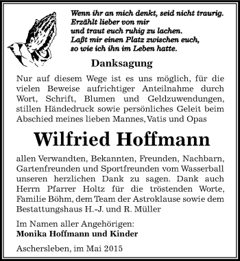 Traueranzeige von Wilfried Hoffmann von Mitteldeutsche Zeitung Aschersleben
