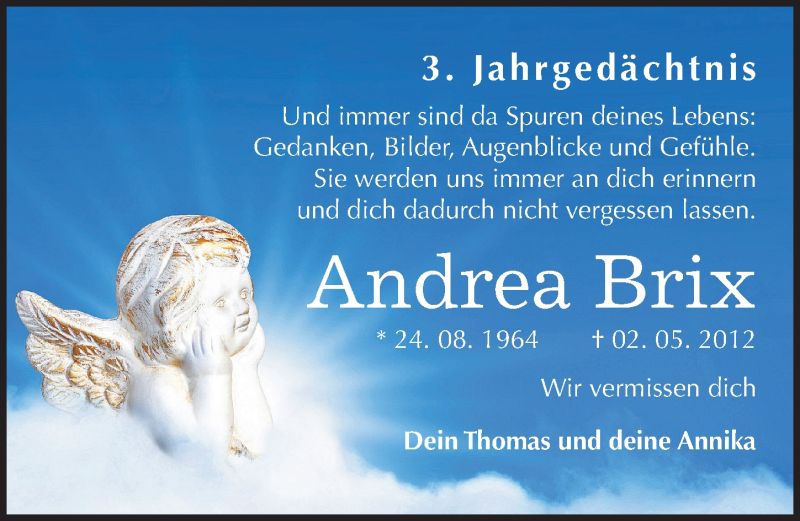  Traueranzeige für Andrea Brix vom 02.05.2015 aus Mitteldeutsche Zeitung Naumburg/Nebra