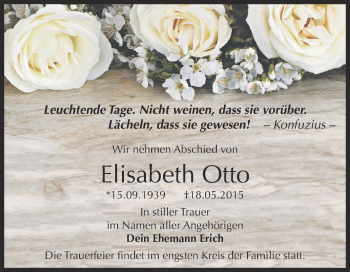 Traueranzeige von Elisabeth Otto von WVG - Wochenspiegel Dessau / Köthen