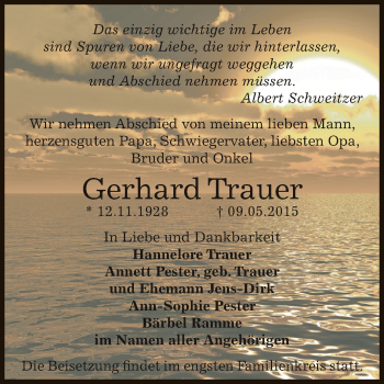 Traueranzeige von Gerhard Trauer von WVG - Wochenspiegel Dessau / Köthen