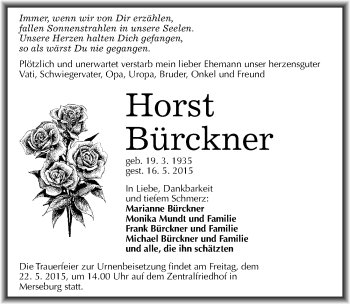 Traueranzeige von Horst Bürckner von Mitteldeutsche Zeitung Merseburg/Querfurt