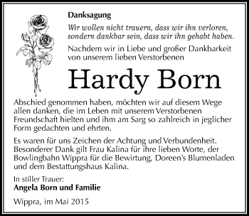 Traueranzeige von Hardy Born von Mitteldeutsche Zeitung Mansfelder Land