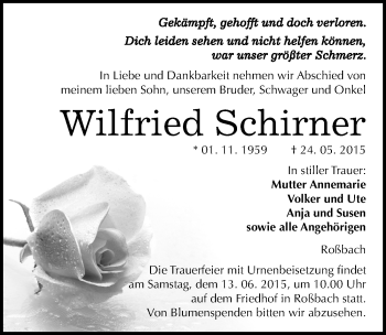 Traueranzeige von Wilfried Schirner von Mitteldeutsche Zeitung Naumburg/Nebra