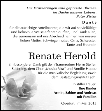 Traueranzeige von Renate Herold von Mitteldeutsche Zeitung Merseburg/Querfurt