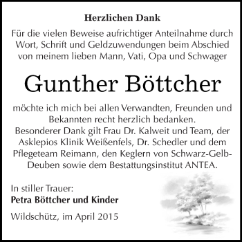 Traueranzeige von Gunther Böttcher von WVG - Wochenspiegel NMB / WSF / ZTZ