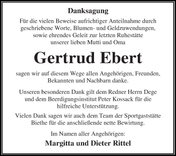 Traueranzeige von Gertrud Ebert von WVG - Wochenspiegel Dessau / Köthen