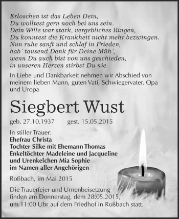 Traueranzeige von Siegbert Wust von WVG - Wochenspiegel Merseburg