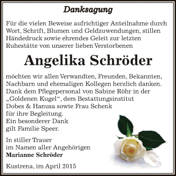 Traueranzeige von Angelika Schröder von Super Sonntag Bernburg
