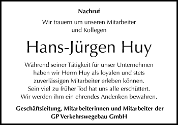 Traueranzeige von Hans-Jürgen Huy von Mitteldeutsche Zeitung