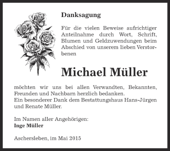 Traueranzeige von Michael Müller von Super Sonntag Aschersleben