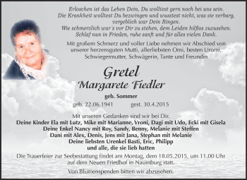 Traueranzeige von Margarete Fiedler von WVG - Wochenspiegel NMB / WSF / ZTZ