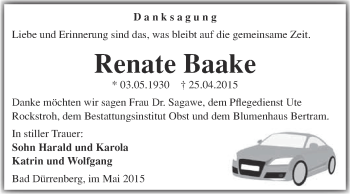 Traueranzeige von Renate Baake von Super Sonntag Merseburg
