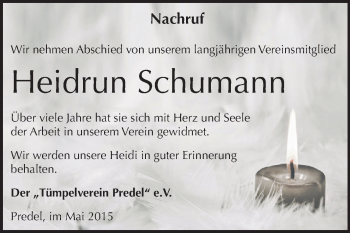 Traueranzeige von Heidrun Schumann von Super Sonntag Zeitz