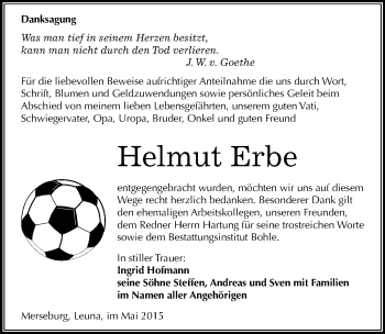 Traueranzeige von Helmut Erbe von Mitteldeutsche Zeitung Merseburg/Querfurt