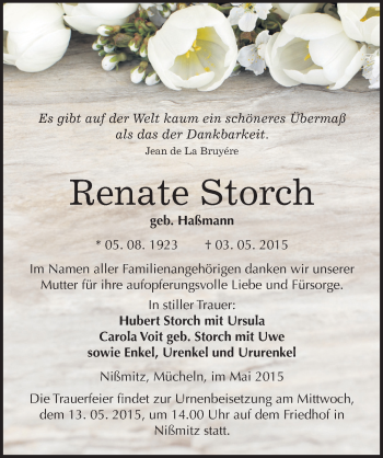 Traueranzeige von Renate Storch von Mitteldeutsche Zeitung Naumburg/Nebra