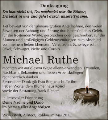 Traueranzeige von Michael Ruthe von Super Sonntag SGH Mansf. Land