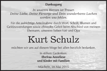 Traueranzeige von Kurt Schulz von WVG - Wochenspiegel Merseburg