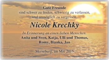 Traueranzeige von Nicole Krechky von Super Sonntag Merseburg