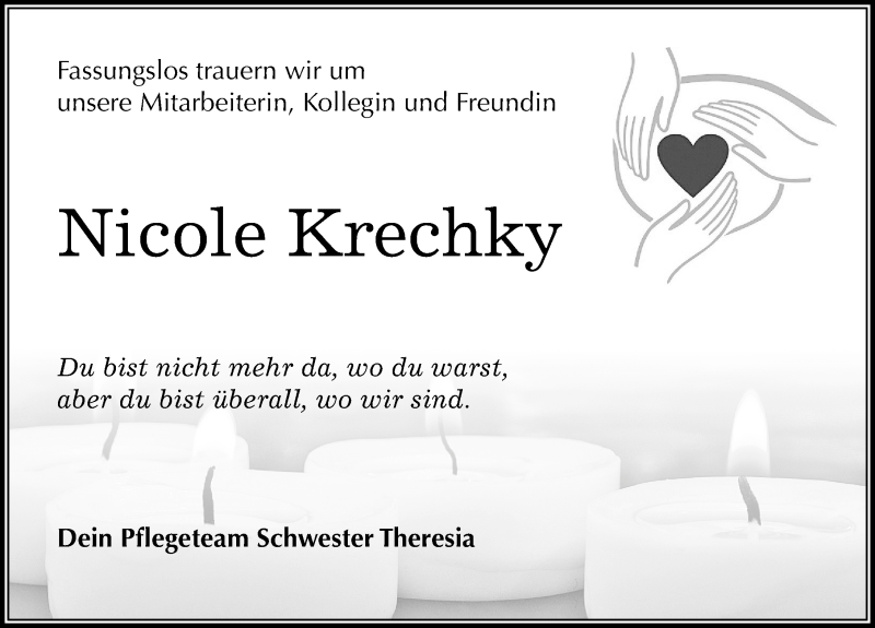  Traueranzeige für Nicole Krechky vom 09.05.2015 aus Mitteldeutsche Zeitung Merseburg/Querfurt