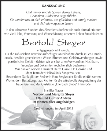 Traueranzeige von Bertold Steyer von Super Sonntag SGH Mansf. Land