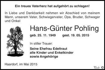 Traueranzeige von Hans-Günter Pohling von Super Sonntag Zeitz