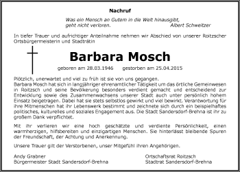 Traueranzeige von Barbara Mosch von Mitteldeutsche Zeitung Bitterfeld