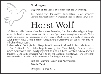 Traueranzeige von Horst Wolf von WVG - Wochenspiegel Dessau / Köthen