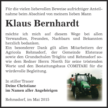 Traueranzeige von Klaus Bernhardt von Super Sonntag Zeitz