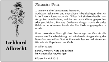 Traueranzeige von Gebhard Albrecht von Mitteldeutsche Zeitung Köthen