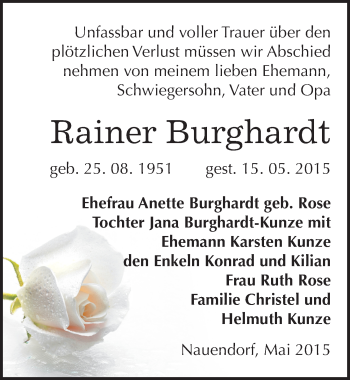 Traueranzeige von Rainer Burghardt von Mitteldeutsche Zeitung Halle/Saalkreis