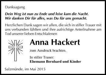 Traueranzeige von Anna Hackert von Mitteldeutsche Zeitung Halle/Saalkreis