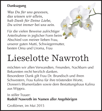 Traueranzeige von Lieselotte Nawroth von Mitteldeutsche Zeitung Mansfelder Land