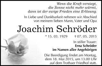 Traueranzeige von Joachim Schröder von Mitteldeutsche Zeitung Halle/Saalkreis
