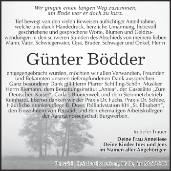 Traueranzeige von Günter Bödder von WVG - Wochenspiegel NMB / WSF / ZTZ