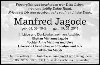 Traueranzeige von Manfred Jagode von Mitteldeutsche Zeitung Halle/Saalkreis
