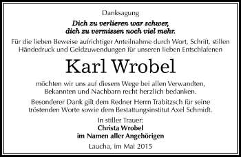 Traueranzeige von Karl Wrobel von Mitteldeutsche Zeitung Naumburg/Nebra