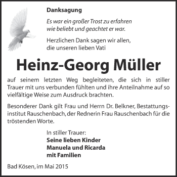 Traueranzeige von Heinz-Georg Müller von WVG - Wochenspiegel NMB / WSF / ZTZ