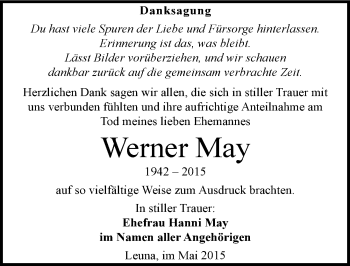 Traueranzeige von Werner May von Mitteldeutsche Zeitung Merseburg/Querfurt