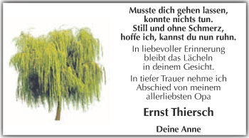 Traueranzeige von Ernst Thiersch von WVG - Wochenspiegel NMB / WSF / ZTZ