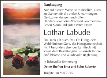 Traueranzeige von Lothar Labude von Super Sonntag Zeitz