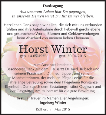 Traueranzeige von Horst Winter von Mitteldeutsche Zeitung Köthen