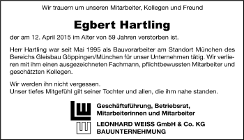 Traueranzeige von Egbert Hartling von Mitteldeutsche Zeitung Köthen
